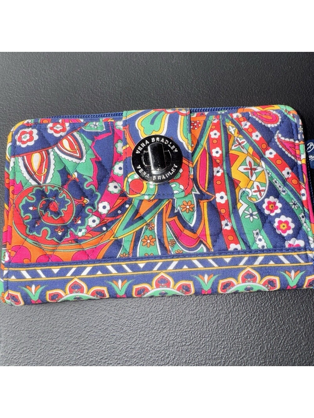 Vera Bradley Wallet Clutch Venecian Paisley Zip Around Blue Pink Floral Cotton - Picture 2 of 16